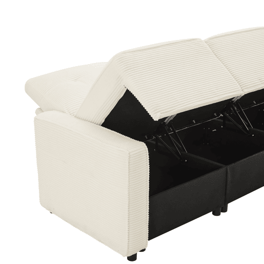 Sofá reto de 4 lugares 280x146 cm - veludo cotelê com arrumação e pufe - bege