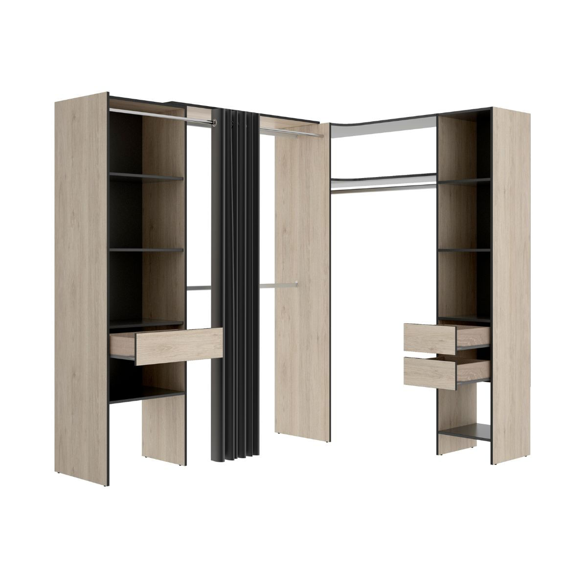 Armario vestidor Suit reversible  cajones +  barras +  columnas 164 Gris/natural
