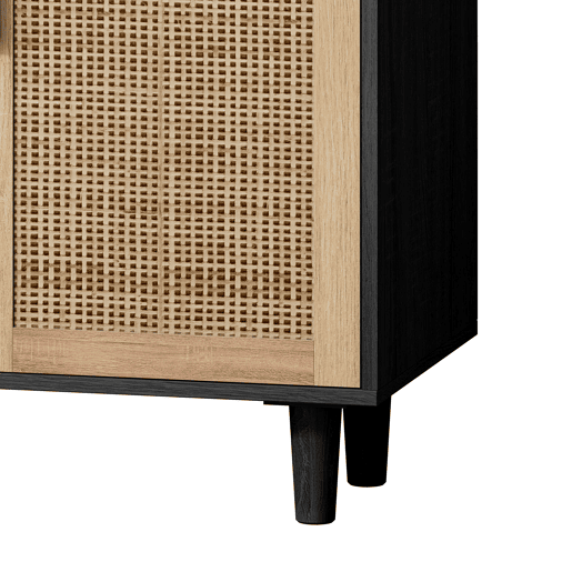 Armário de arrumação 158 cm - 4 portas, rattan decorativo, elegante e funcional - Preto