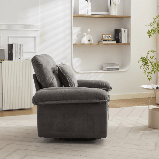Poltrona individual Chenilla 360° - Giratória oversized com almofada de apoio - Cinza