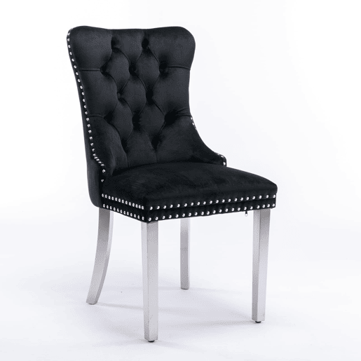 Cadeira de sala de jantar 2 unidades - Moderna, estofada em veludo com pernas cromadas - Preto e cromado