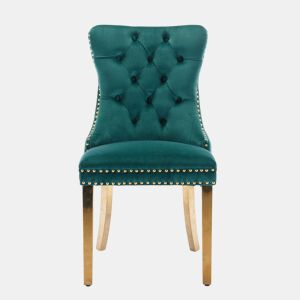 Cadeira de sala de jantar 2 unidades - Estofada em veludo, pernas em aço dourado, capitoné - Verde