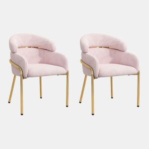 Cadeira de sala de jantar 2 unidades - design luxuoso e leve, sala de estar e quarto, pernas metálicas, veludo rosa