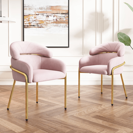 Cadeira de sala de jantar 2 unidades - design luxuoso e leve, sala de estar e quarto, pernas metálicas, veludo rosa