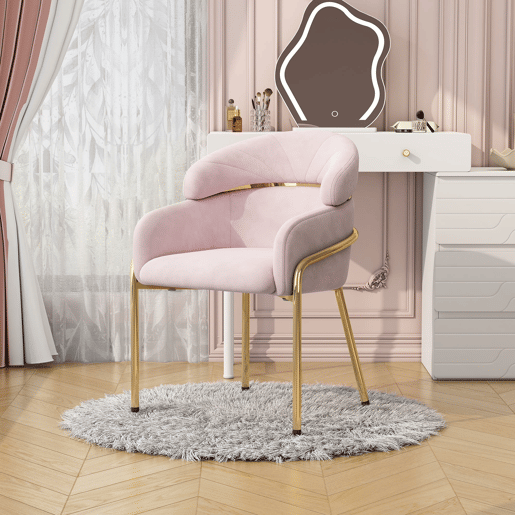 Cadeira de sala de jantar 2 unidades - design luxuoso e leve, sala de estar e quarto, pernas metálicas, veludo rosa