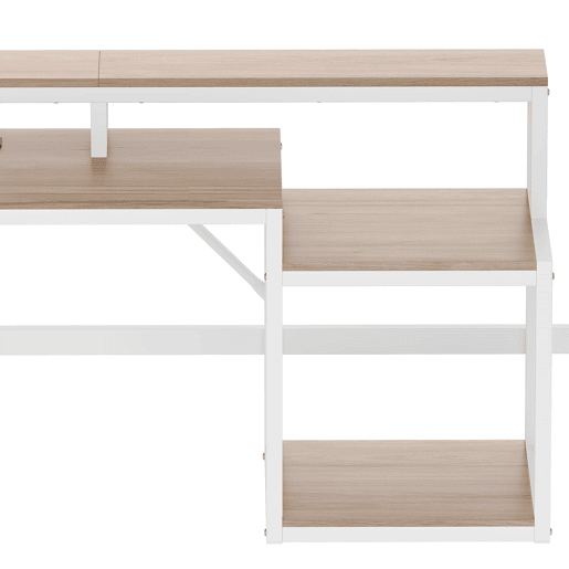 Cama alta 90x200 cm - Estrutura metálica, secretária, escada com arrumação, LED, USB - Branco