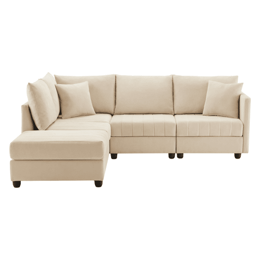 Sofá modular de 5 lugares - Conversível com otomano, LU, para sala de estar - Bege