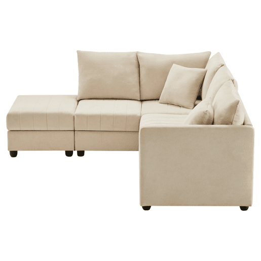 Sofá modular de 5 lugares - Conversível com otomano, LU, para sala de estar - Bege