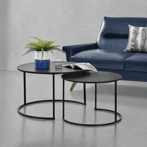 Mesa de centro Korenica com 2 mesas de centro em ferro de diferentes tamanhos - Preto en.casa