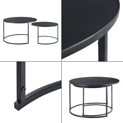 Mesa de centro Korenica com 2 mesas de centro em ferro de diferentes tamanhos - Preto en.casa