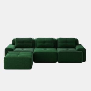 Sofá modular L 3 lugares - Cloud, com otomano e estofamento em veludo cotelê, montagem livre - Verde