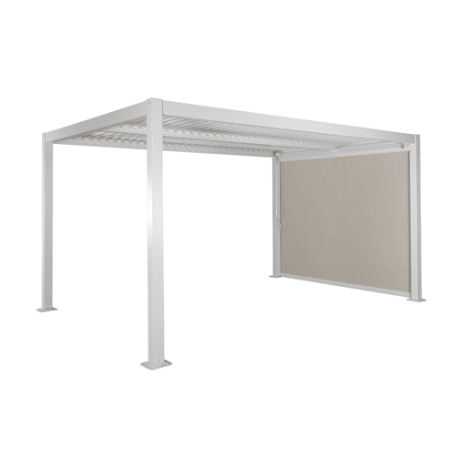 Pérgola bioclimática 3x4m de alumínio e aço com estore de 3m Branco - 392x292x224 cm