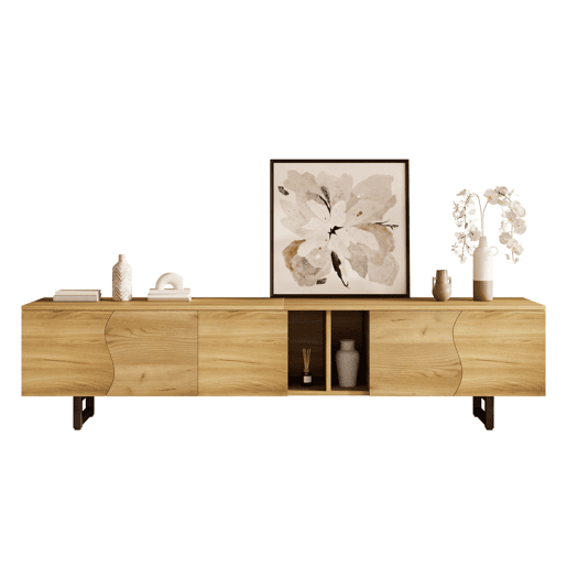 Móvel de TV 191x38 cm - 5 portas, design exclusivo, baixo - Natural Móvel de TV 191x38 cm - 5 portas, design exclusivo, baixo - Natural