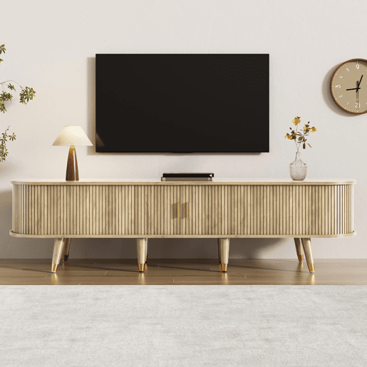 Móvel de TV baixo - com portas de correr, suporte para TV, design exclusivo - Madeira