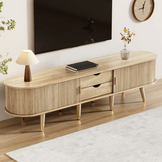 Móvel de TV baixo - com portas de correr, suporte para TV, design exclusivo - Madeira