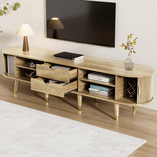 Móvel de TV baixo - com portas de correr, suporte para TV, design exclusivo - Madeira