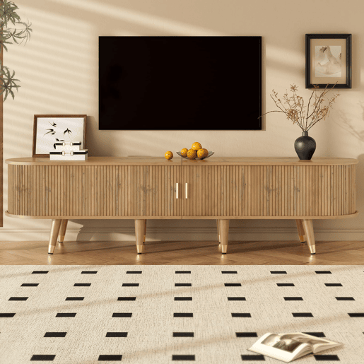 Móvel de TV 160x40 cm - com portas de correr, suporte para TV, design exclusivo - Natural