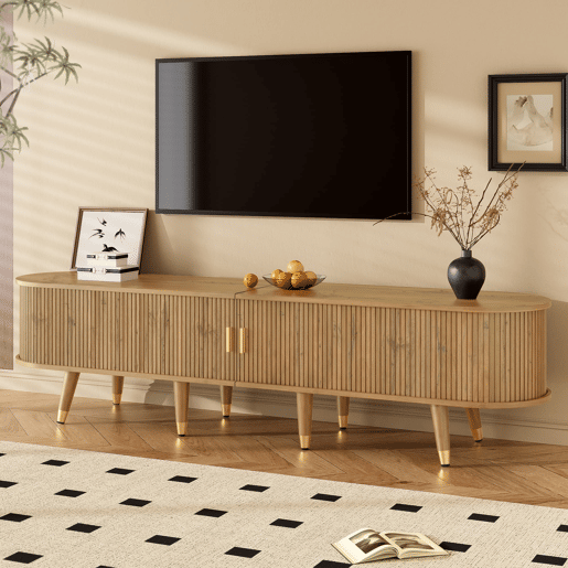 Móvel de TV 160x40 cm - com portas de correr, suporte para TV, design exclusivo - Natural
