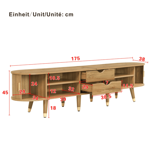 Móvel de TV 160x40 cm - com portas de correr, suporte para TV, design exclusivo - Natural