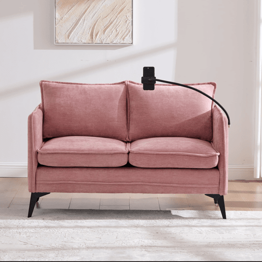 Sofá pequeno de 2 lugares - com arrumação, bolso lateral e suporte móvel ajustável - Rosa