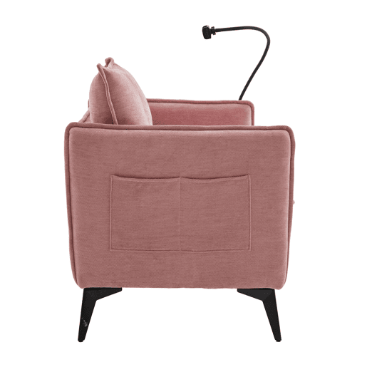 Sofá pequeno de 2 lugares - com arrumação, bolso lateral e suporte móvel ajustável - Rosa