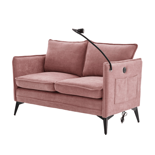 Sofá pequeno de 2 lugares - com arrumação, bolso lateral e suporte móvel ajustável - Rosa