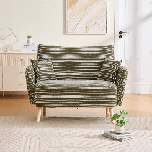 Sofá de 2 lugares - moderno, confortável, com apoios de braços e bolsa de armazenamento - verde azeitona