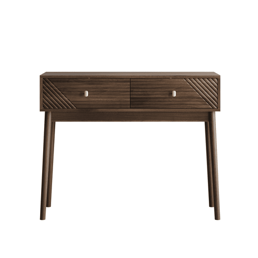 Secretária Consola - Estilo Mid-Century, com gavetas e prateleiras abertas - Nogueira