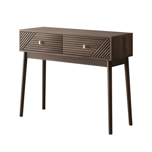 Secretária Consola - Estilo Mid-Century, com gavetas e prateleiras abertas - Nogueira