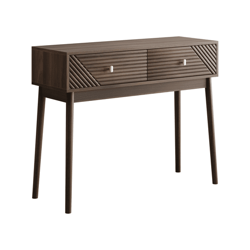 Secretária Consola - Estilo Mid-Century, com gavetas e prateleiras abertas - Nogueira