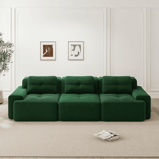 Sofá modular de 3 lugares - Cloud, profundo e confortável, sem montagem - Verde