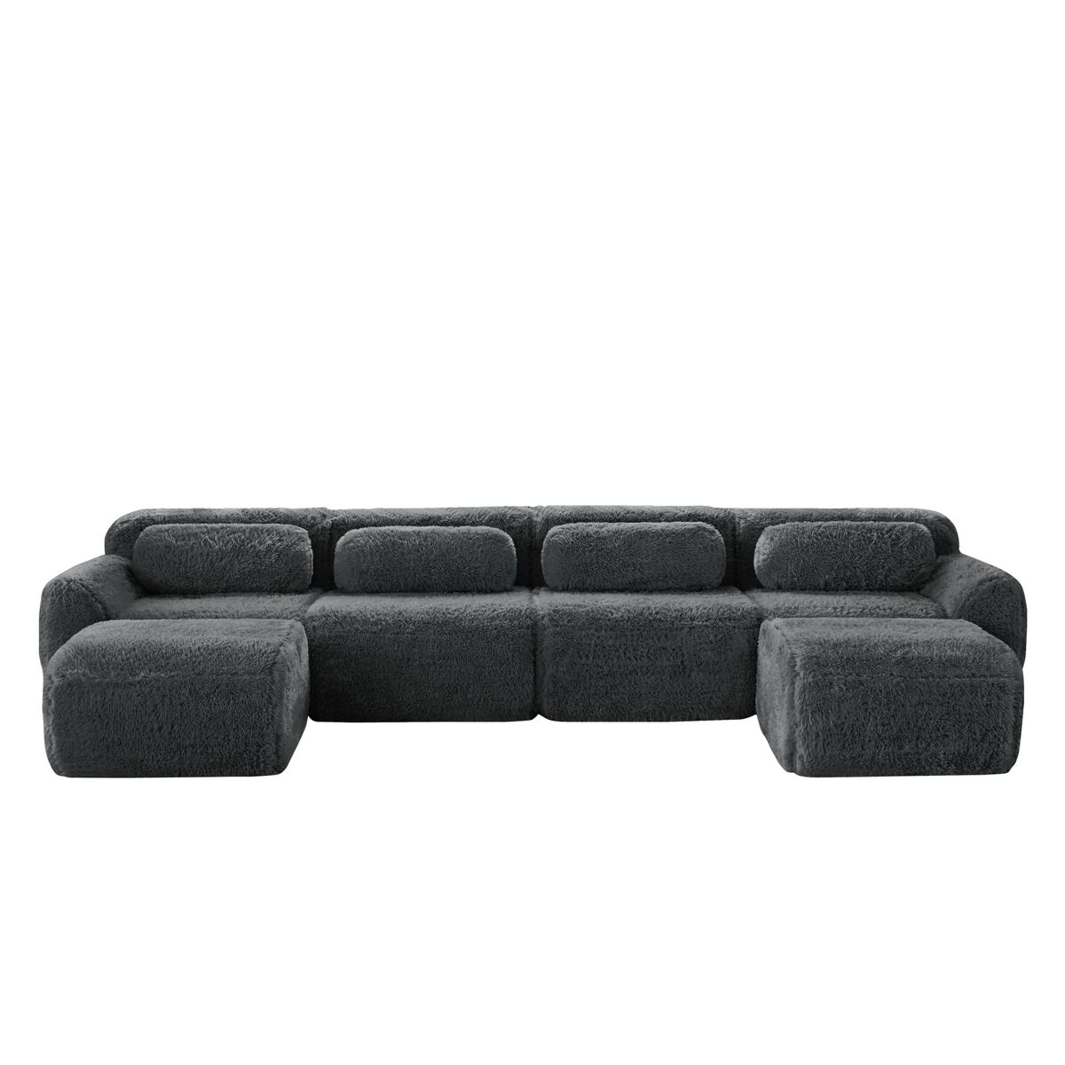 Sofá modular u 4 plazas - sin montaje, combinable, felpa, soporte ergonómico - gris