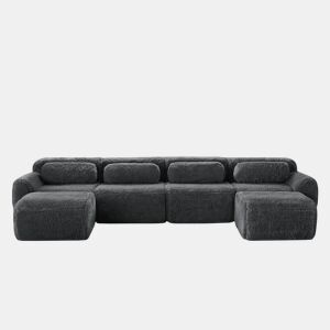 Sofá modular U 4 lugares - sem montagem, combinável, felpa, suporte ergonómico - Cinza