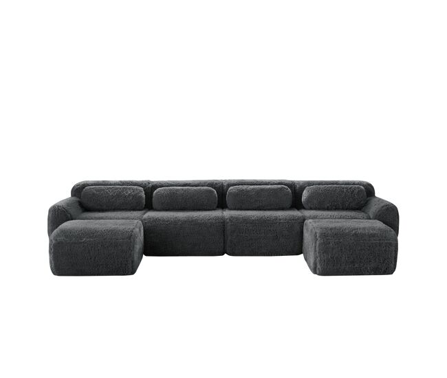 Sofá modular u 4 plazas - sin montaje, combinable, felpa, soporte ergonómico - gris