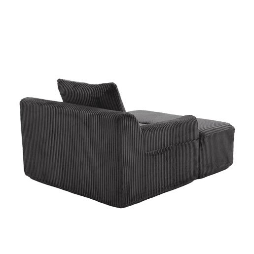 Poltrona grande - com apoio para os pés, bolsos laterais e almofada, estofada em veludo - Cinza escuro