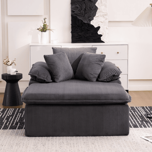 Sofá reclinável 46 cm - design interior, sem estrutura, braços largos, cinzento