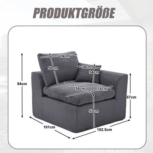 Sofá individual moderno - minimalista, suave e confortável, com almofada - cinza escuro