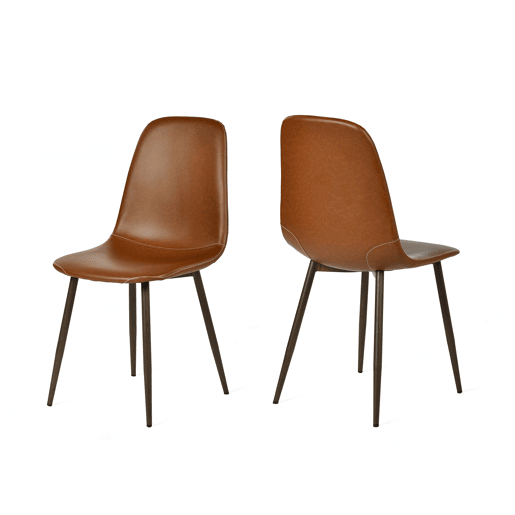 Conjunto 2 Cadeiras Jantar Estofadas PU Castanho Estilo Moderno Encosto Ergonómico Assento Acolchoado Pernas Metálicas Resistentes Fácil Limpeza Ideais Sala Jantar Cozinha