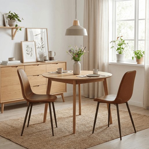 Conjunto 2 Cadeiras Jantar Estofadas PU Castanho Estilo Moderno Encosto Ergonómico Assento Acolchoado Pernas Metálicas Resistentes Fácil Limpeza Ideais Sala Jantar Cozinha