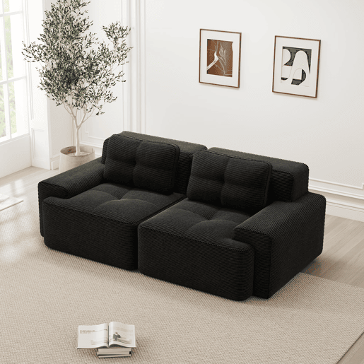 Sofá modular de 2 lugares - moderno, confortável, veludo tipo veludo cotelê, sofá-cama - preto