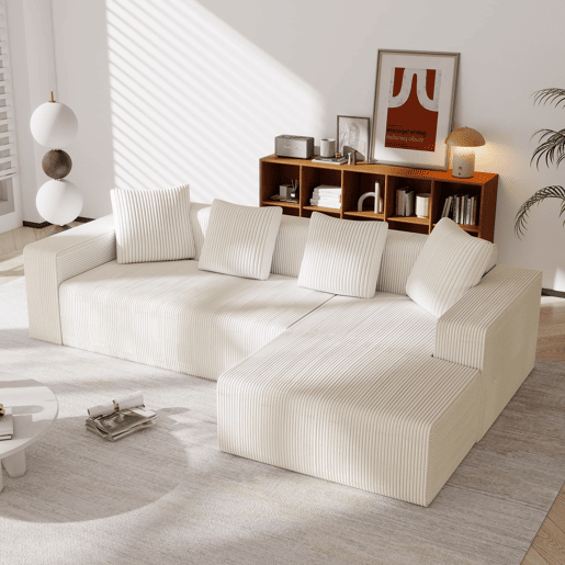 Sofá modular de 3 lugares - estilo Cloud, assento profundo, moderno - Branco Sofá modular de 3 lugares - estilo Cloud, assento profundo, moderno - Branco