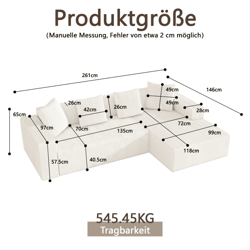 Sofá modular de 3 lugares - estilo Cloud, assento profundo, moderno - Branco Sofá modular de 3 lugares - estilo Cloud, assento profundo, moderno - Branco