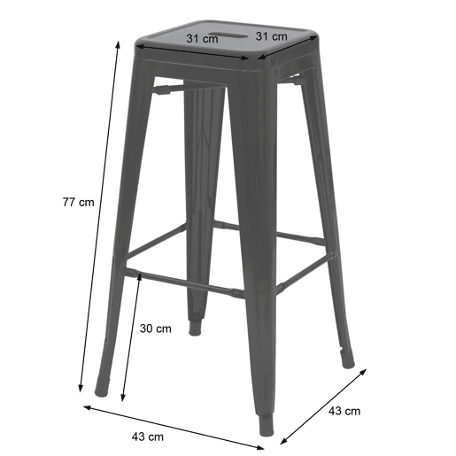 Conjunto de 4 banquetas de bar empilháveis u200Bu200Bde metal com design industrial pretas 04_0005227