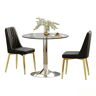 Conjunto de mesa de jantar 85 cm - Minimalista em vidro temperado + 2 cadeiras em PU - Preto+Dourado