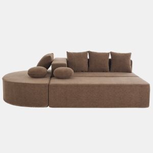 Sofá modular de 5 lugares - moderno, confortável, tecido chenille castanho - sem montagem