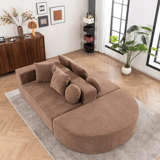 Sofá modular de 5 lugares - moderno, confortável, tecido chenille castanho - sem montagem