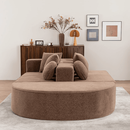 Sofá modular de 5 lugares - moderno, confortável, tecido chenille castanho - sem montagem