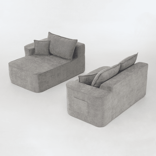Sofá de canto para 4 pessoas - Modular, chaise longue, assento profundo - Cinza