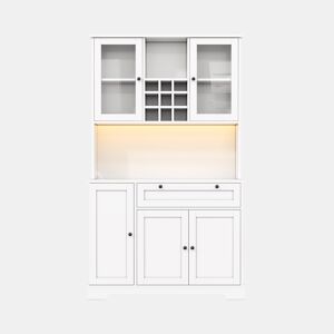 Armário alto de cozinha 180x105x40 cm - com prateleira para especiarias, LED e tomada - Branco