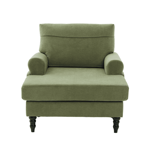 Poltrona individual em chenille - encosto e braços confortáveis, bolsos laterais - Verde Oliva